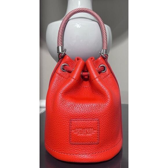 Marc Jacobs The Leather Mini Bucket Bag, ELECTRIC ORANGE - Picture 5 of 15